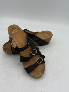Dansko Women's Tarin Milled Burnished Black Sandals Size 39 EU / 8.5-9 US